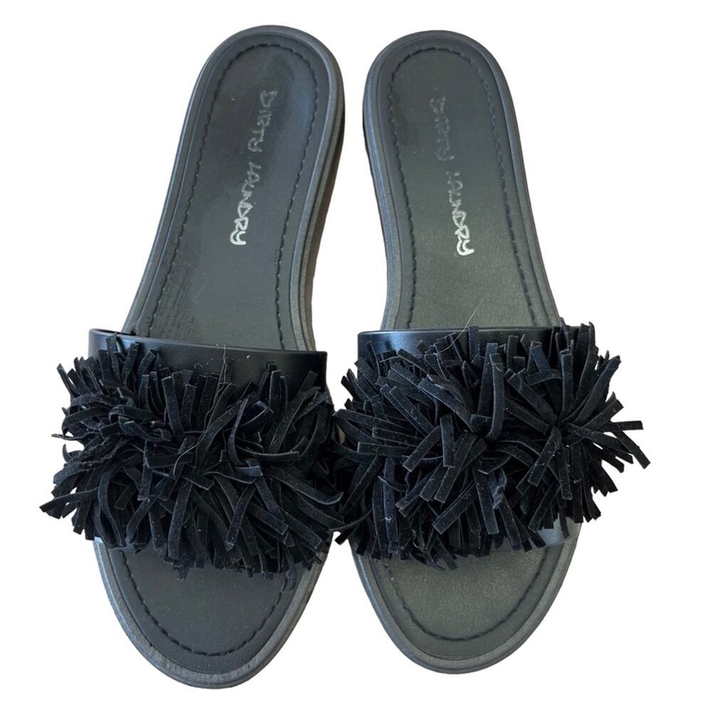 Dirty Laundry *MISMATCHED PAIR*Left 7 Right 8 Black Sandals slide on pompom top